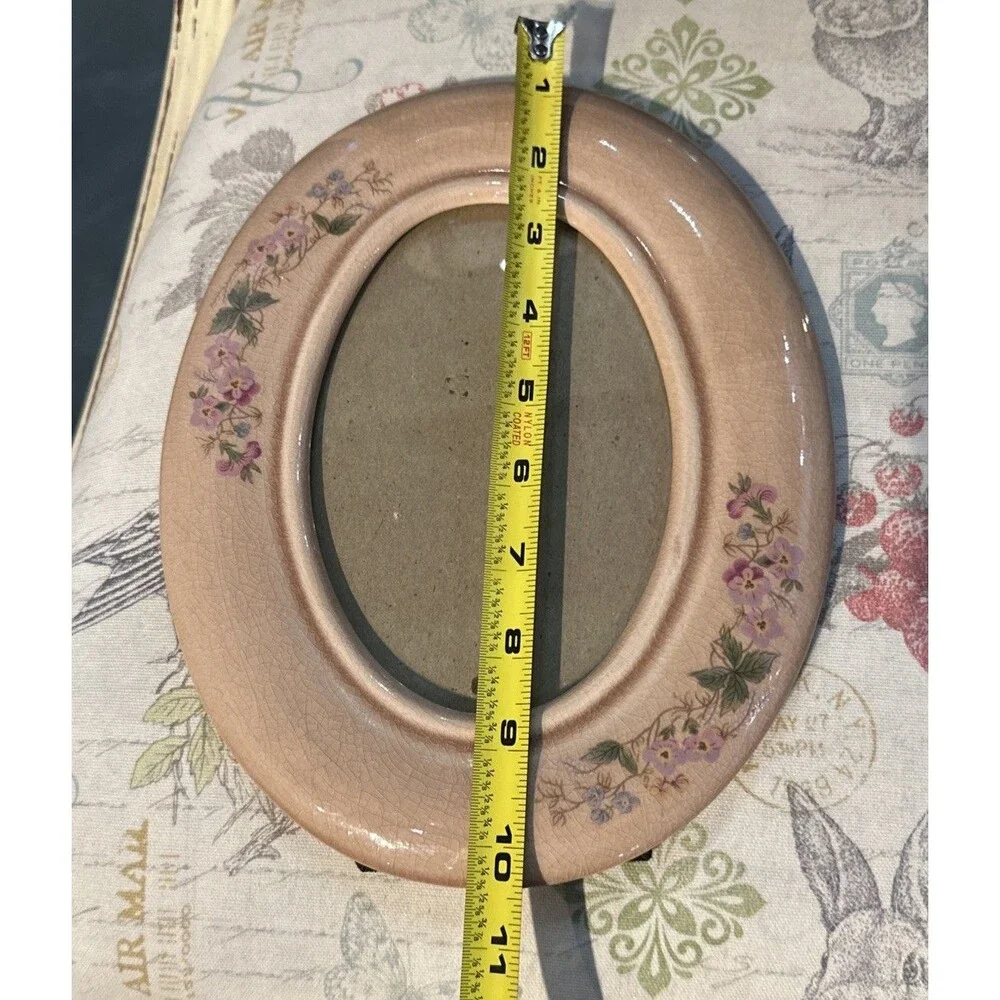 Terragrafics Oval Ceramic Picture Frame Painted Flowers Pink VTG Cottage Core